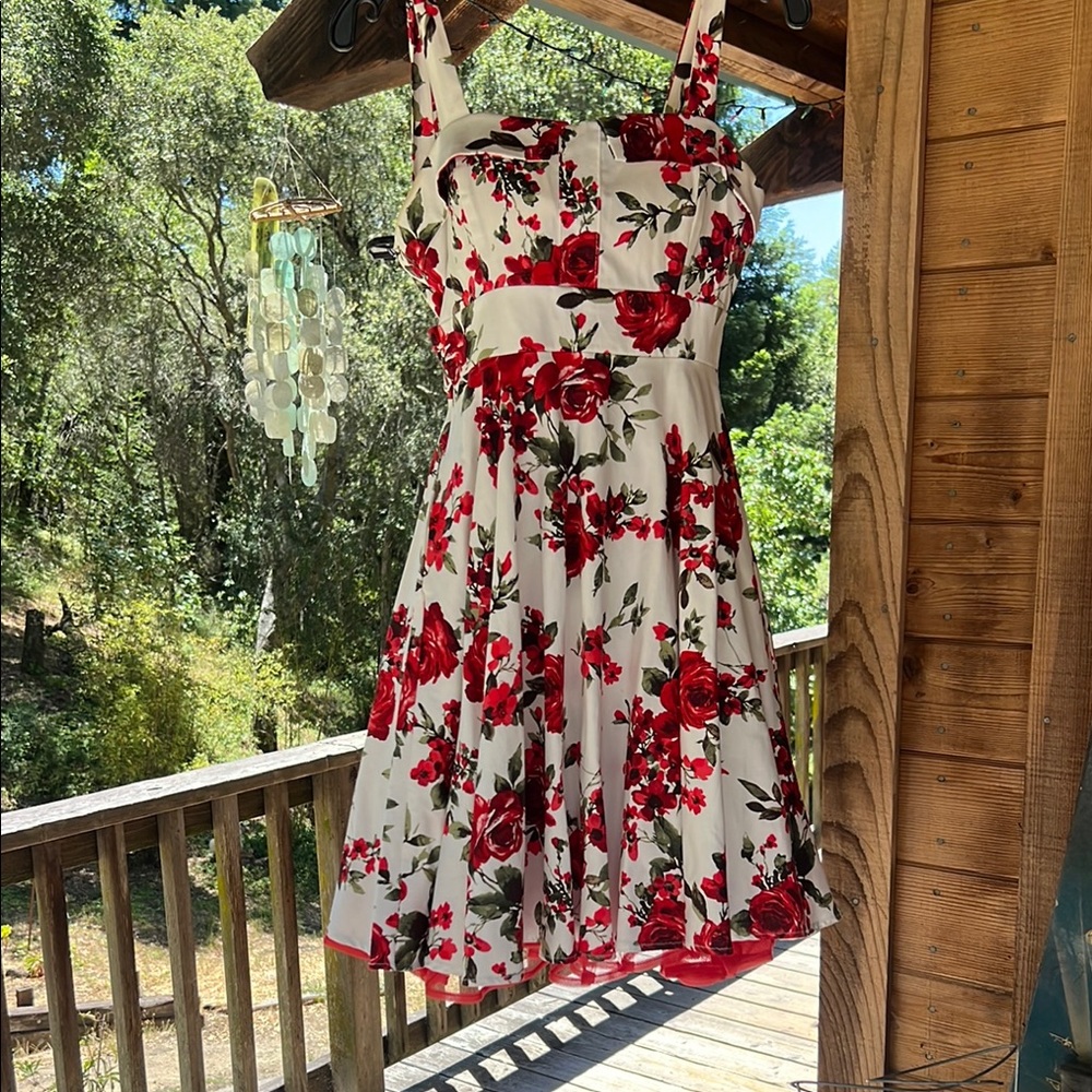 Floral Red and White Women's Dress with red petticoat!
Never worn!
